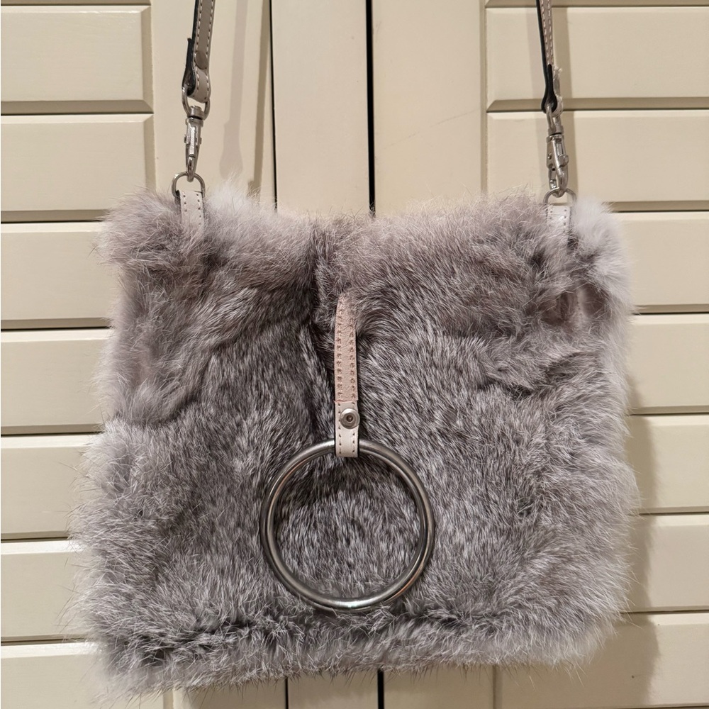 Real rabbit fur ethically handmade authentic genuine grey bunny fur bag - Picture 4 of 8